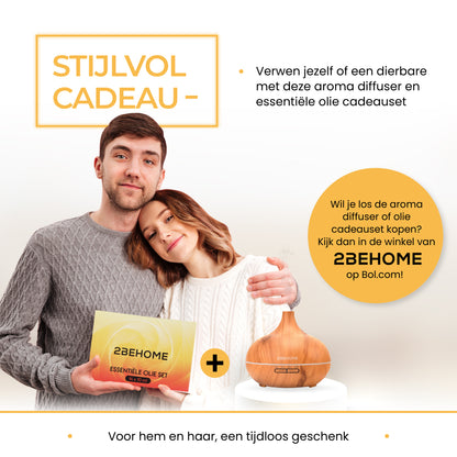 2BEHOME® Aroma Diffuser 550ML met Afstandsbediening - Incl. 16 Etherische Oliën Cadeauset - Lichte houtlook