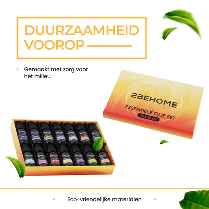 2BEHOME® Etherische Olie Set - Cadeauset van 14 Geuren - Essentiële olie diffuser - Essentiële oliën