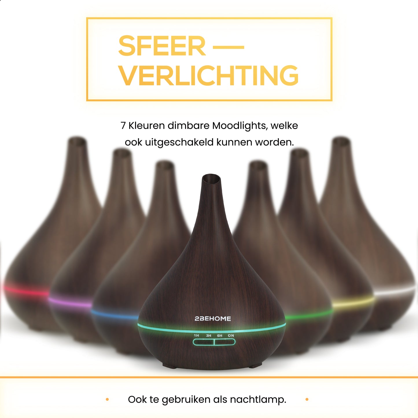 2BEHOME® Aroma Diffuser 550ML met Afstandsbediening - Incl. 16 Etherische Oliën - Donkere Houtlook - 7 LED Kleuren - Aromadiffuser Luchtbevochtiger - Geurverspreider