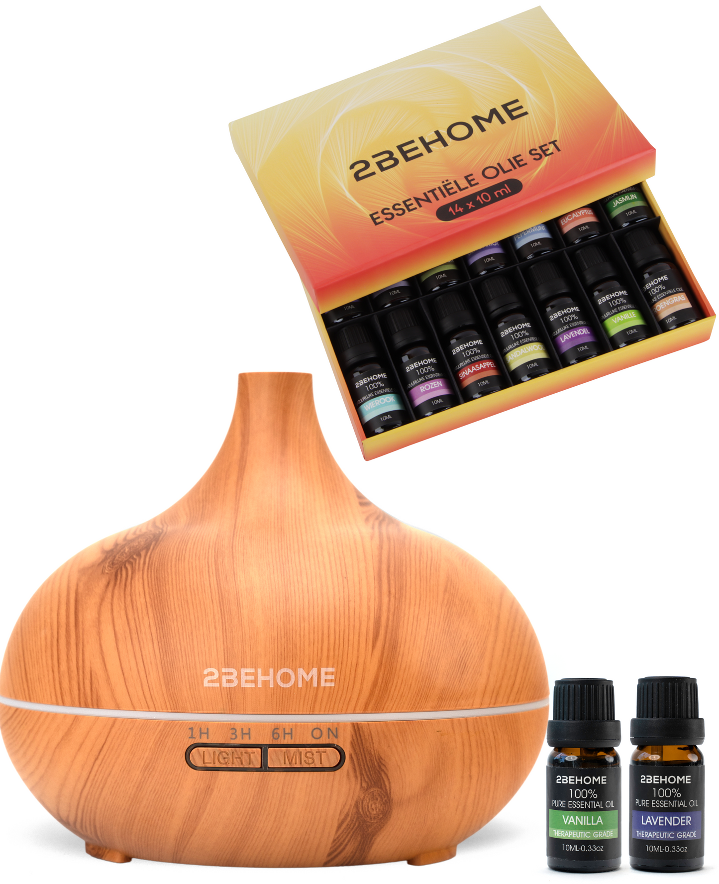Aroma Diffuser Incl. Etherische Oliën Lichte houtlook