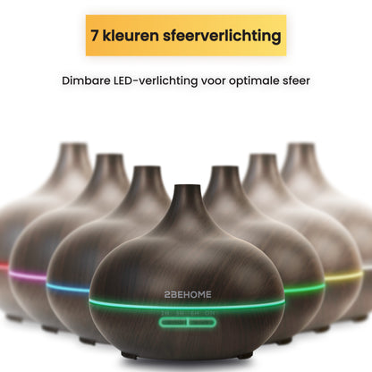 Aroma diffuser en luchtbevochtiger met zeven kleuren LED-sfeerlicht