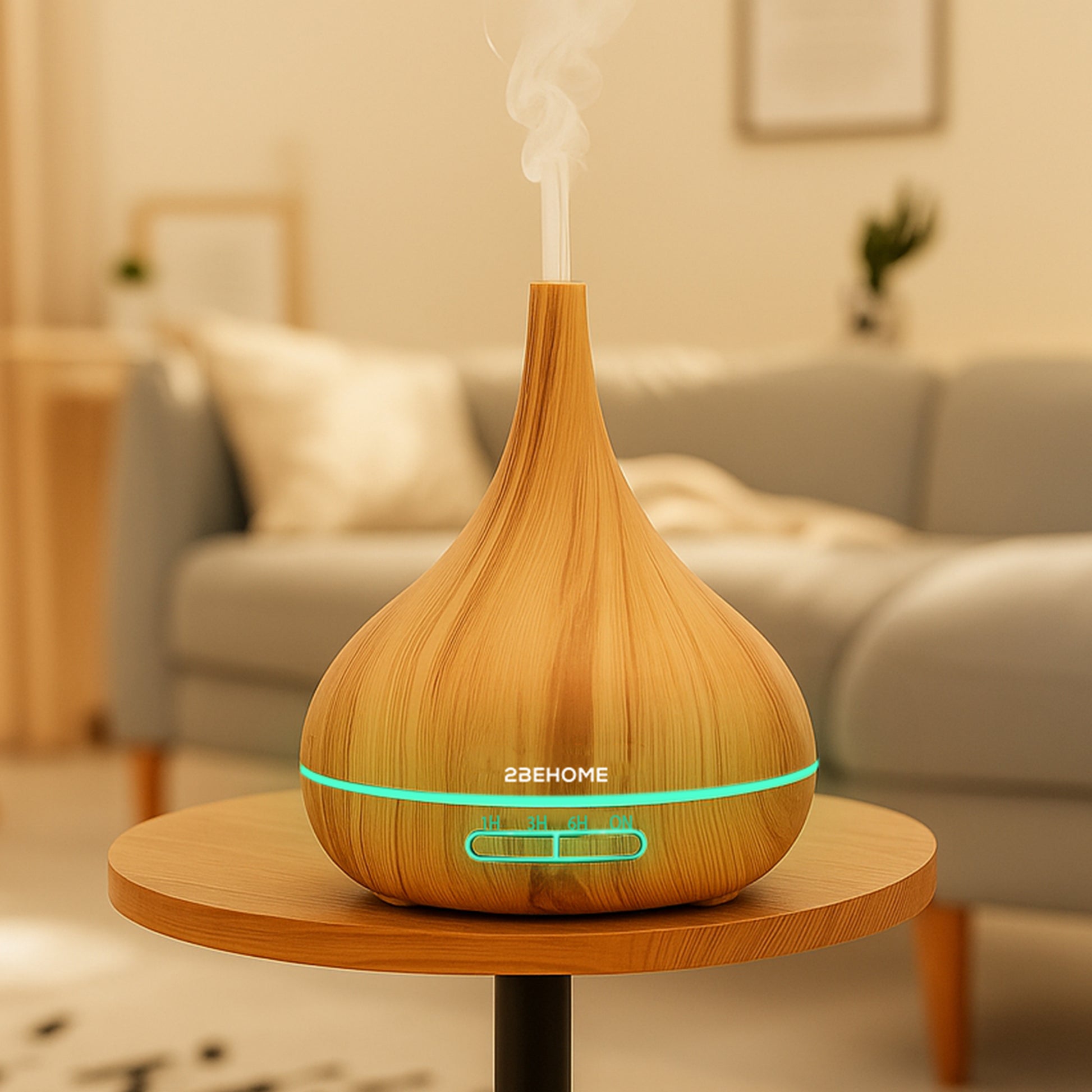 Licht eiken aroma diffuser met lange nek en met LED-verlichting en stoom