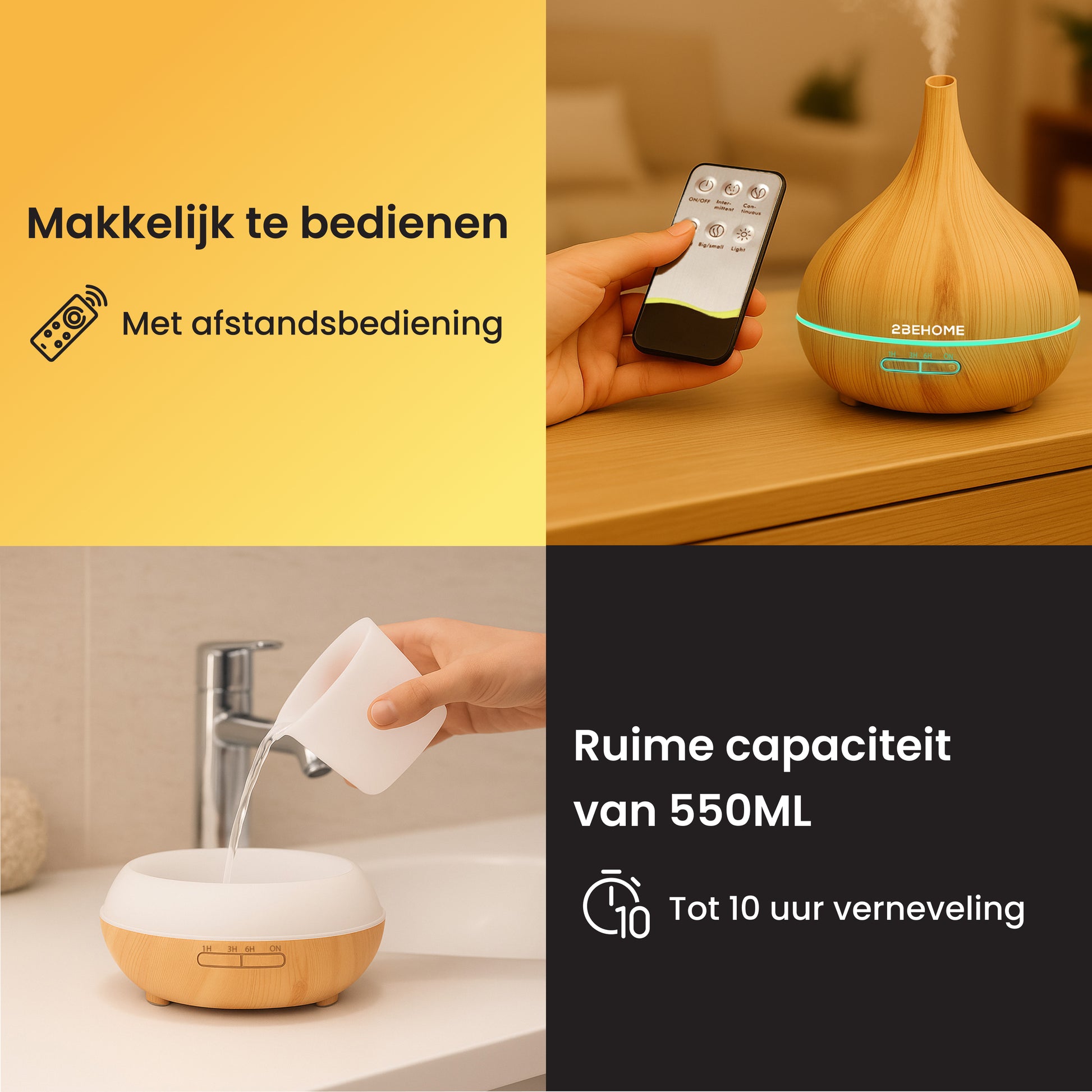 Licht eiken aroma diffuser met afstandsbediening en vullen met water