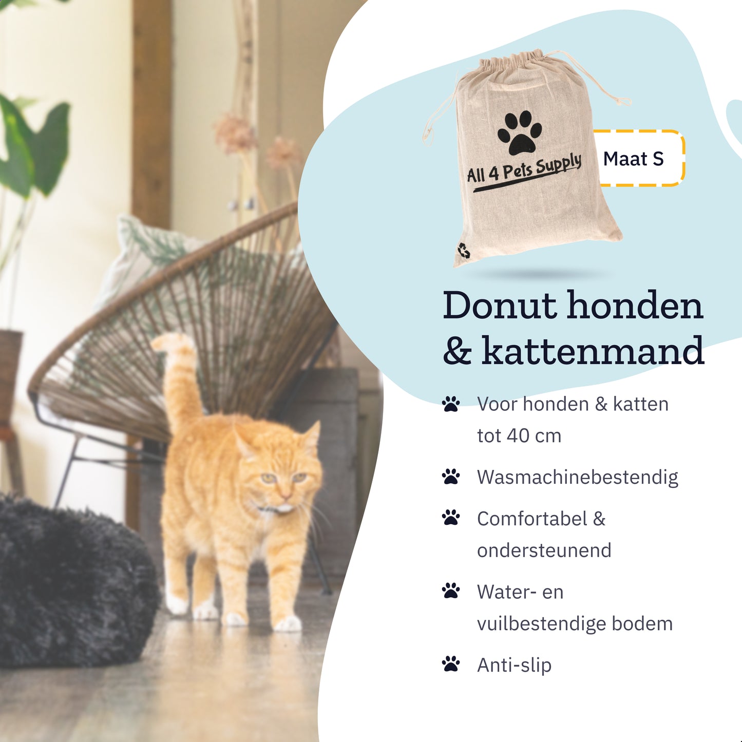 All 4 Pets Supply® Hondenmand Donut - Maat S - Geschikt voor Honden en Katten tot 40 cm