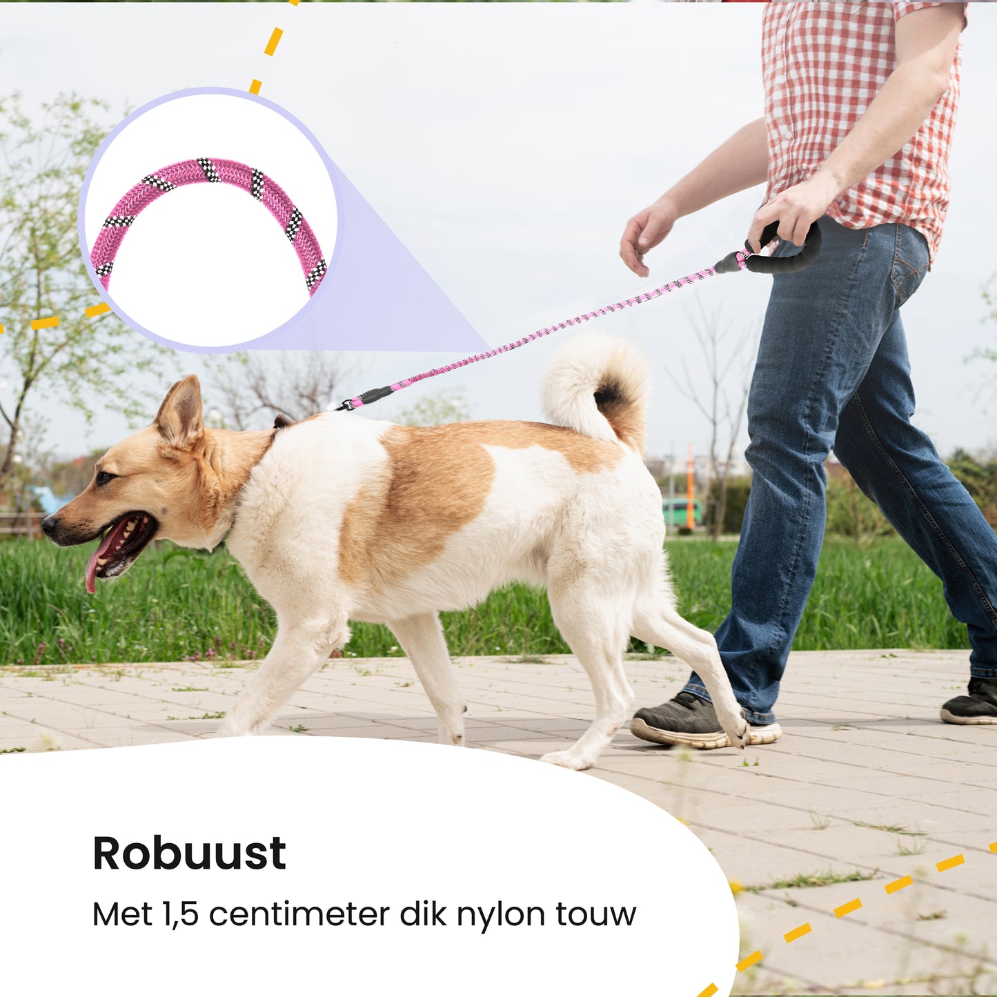 All 4 Pets Supply Reflecterende Hondenriem - 3 meter - Roze - Hondenleiband / Hondenlijn