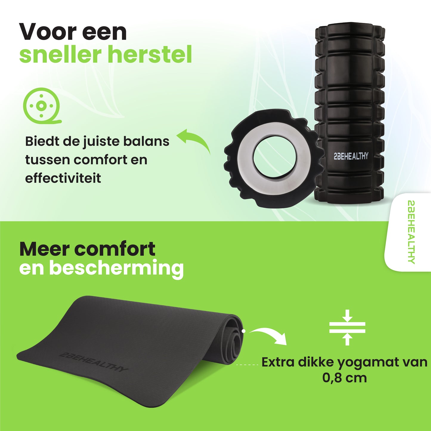 2BEHEALTHY® Yoga Mat extra dik & Foam Roller Combinatie set