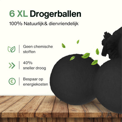 2BEHOME® 6XL Drogerballen Voor Wasdrogers - Wasdrogerballen - Zwart