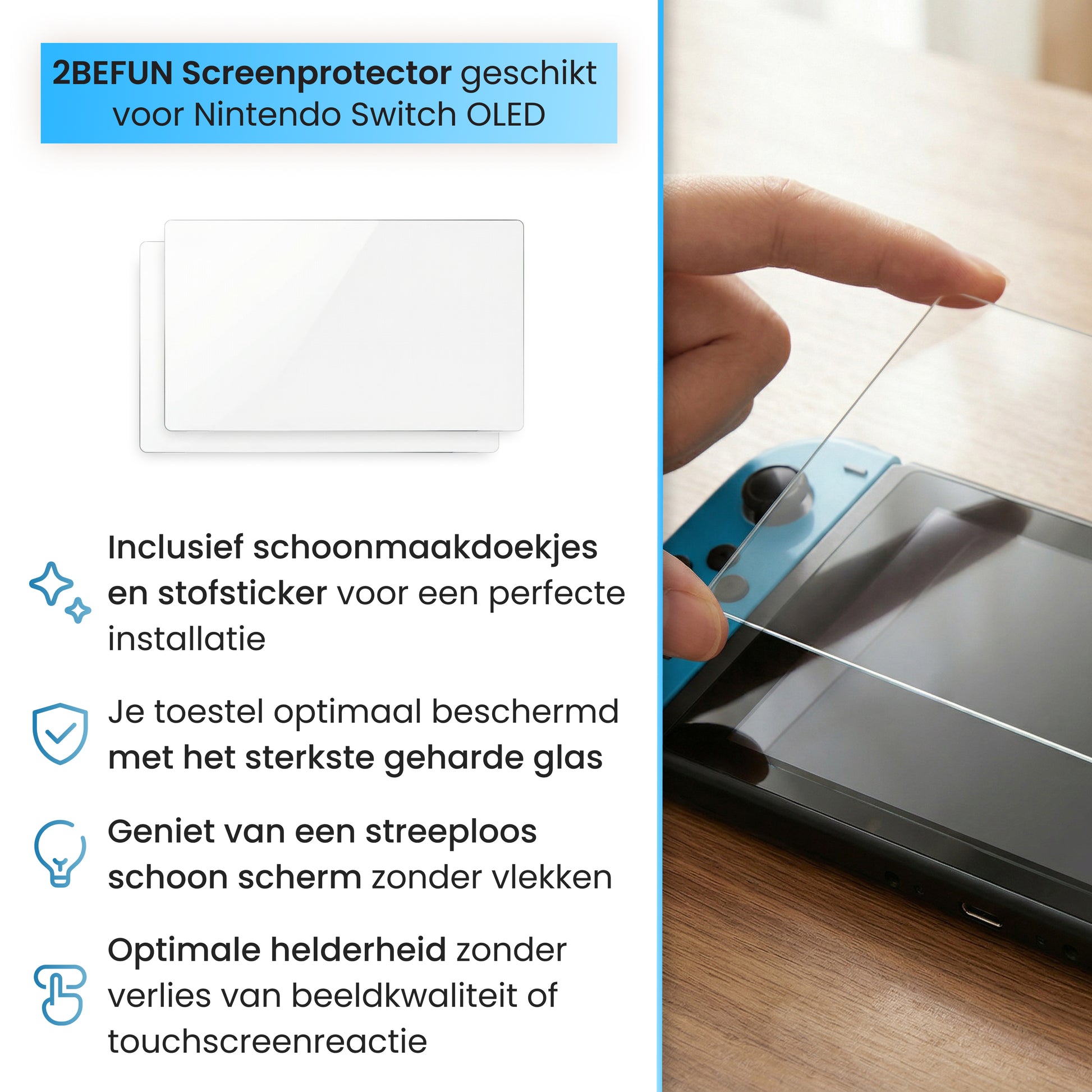 2BEFUN Nintendo Switch OLED screenprotector van gehard glas met installatieset