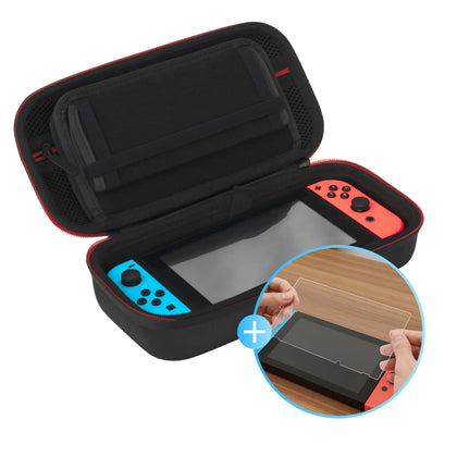 Nintendo Switch hoes met opbergvakken en screenprotector, stevige beschermhoes voor Nintendo Switch met ruimte voor accessoires