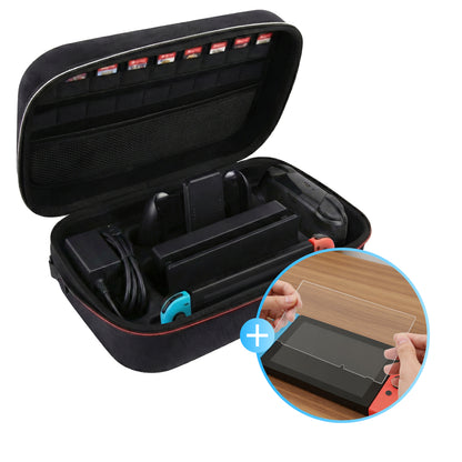 Nintendo Switch hoes groot met ruimte voor dock, accessoires en inbegrepen screenprotector