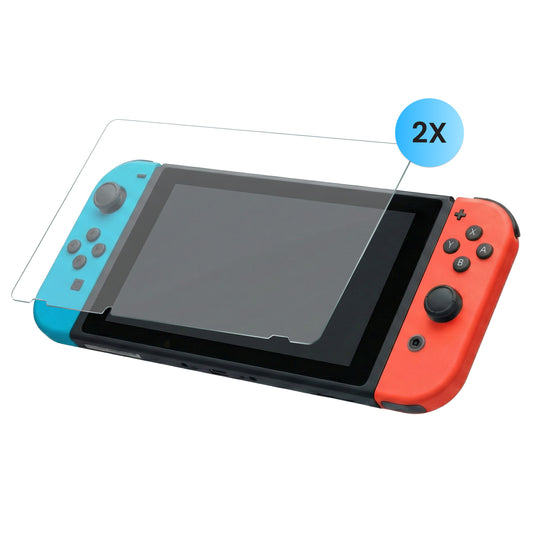Nintendo switch screenprotector van gehard glas geplaatst op Nintendo Switch scherm voor optimale bescherming tegen krassen en vuil