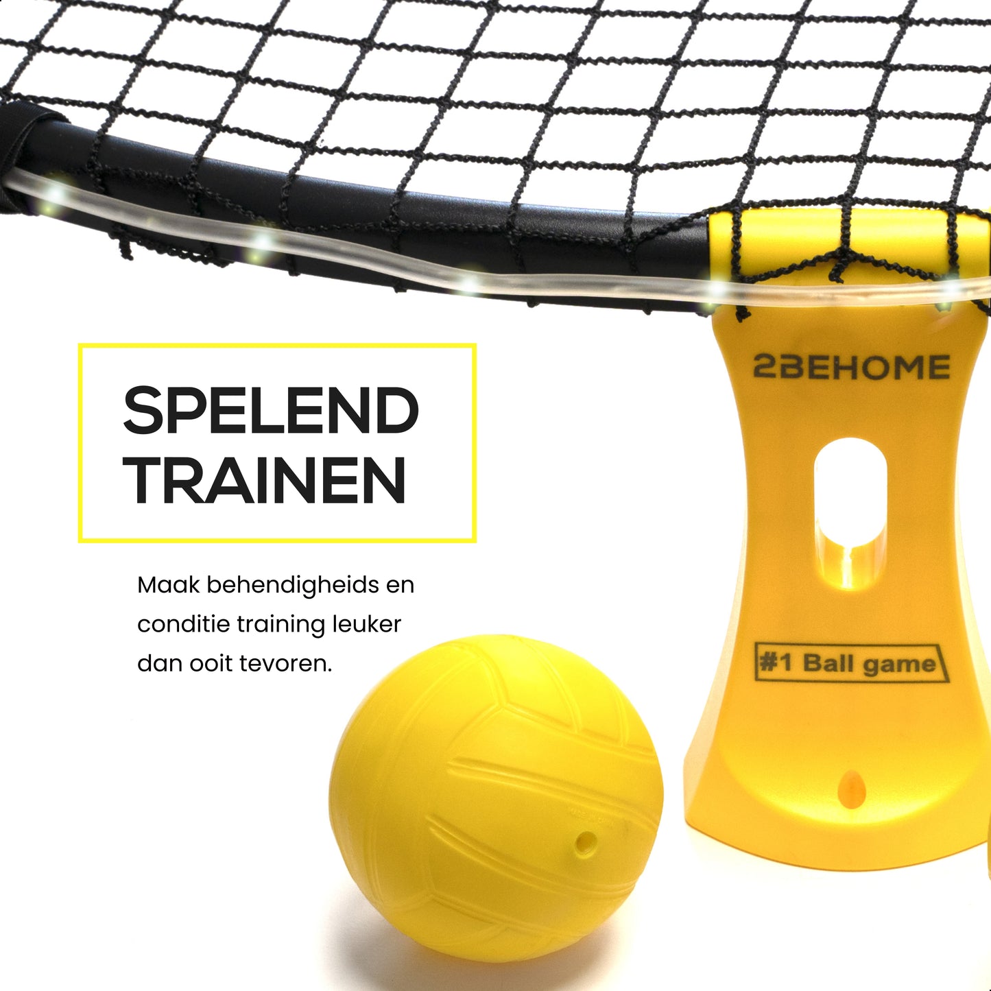 2BEHOME® Roundnet set met LED-Strip - Ook voor Spikeball & Roundball - Geel