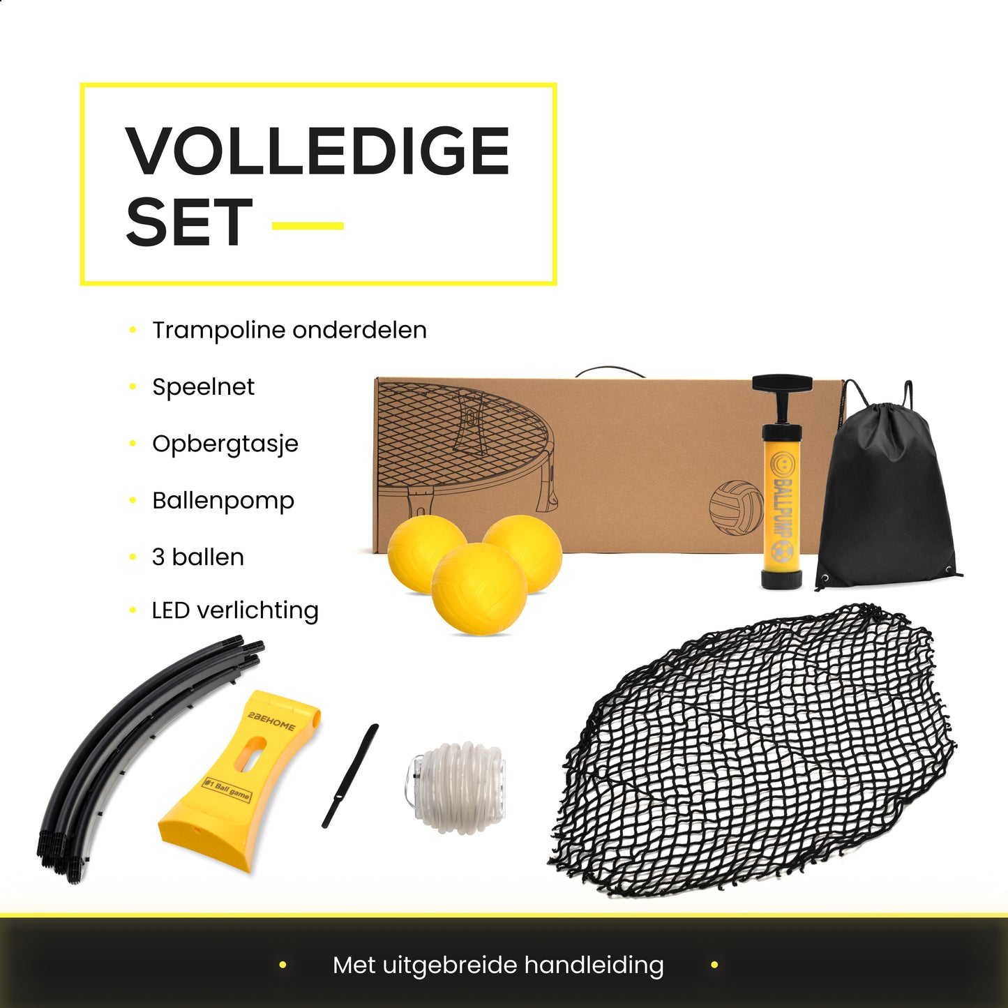 2BEHOME® Roundnet set met LED-Strip - Ook voor Spikeball & Roundball - Geel