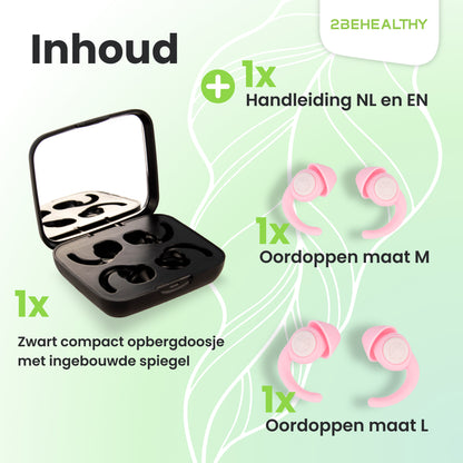 2BEHEALTHY Slaapoordoppen - 2 Paar (M&L) - Festival oordopjes - Roze