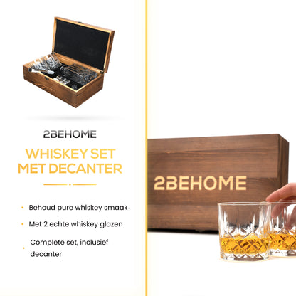 2BEHOME® Whiskey set met decanteer karaf - incl. 2 whiskey glazen en 6 whiskey stones en luxe geschenkdoos