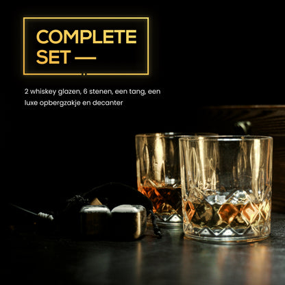 2BEHOME® Whiskey set met decanteer karaf - incl. 2 whiskey glazen en 6 whiskey stones en luxe geschenkdoos