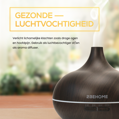 2BEHOME® Aroma Diffuser 550ML met Afstandsbediening - Incl. 16 Etherische Oliën Cadeauset - Donkere houtlook