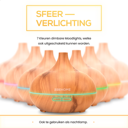 2BEHOME® Aroma Diffuser 550ML met Afstandsbediening - Incl. 16 Etherische Oliën Cadeauset - Lichte houtlook