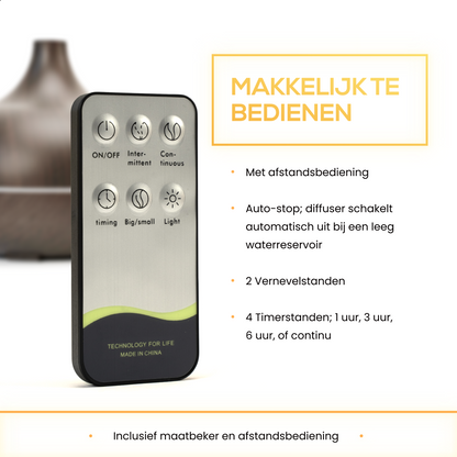 2BEHOME® Aroma Diffuser 550ML met Afstandsbediening - Incl. 16 Etherische Oliën Cadeauset - Donkere houtlook