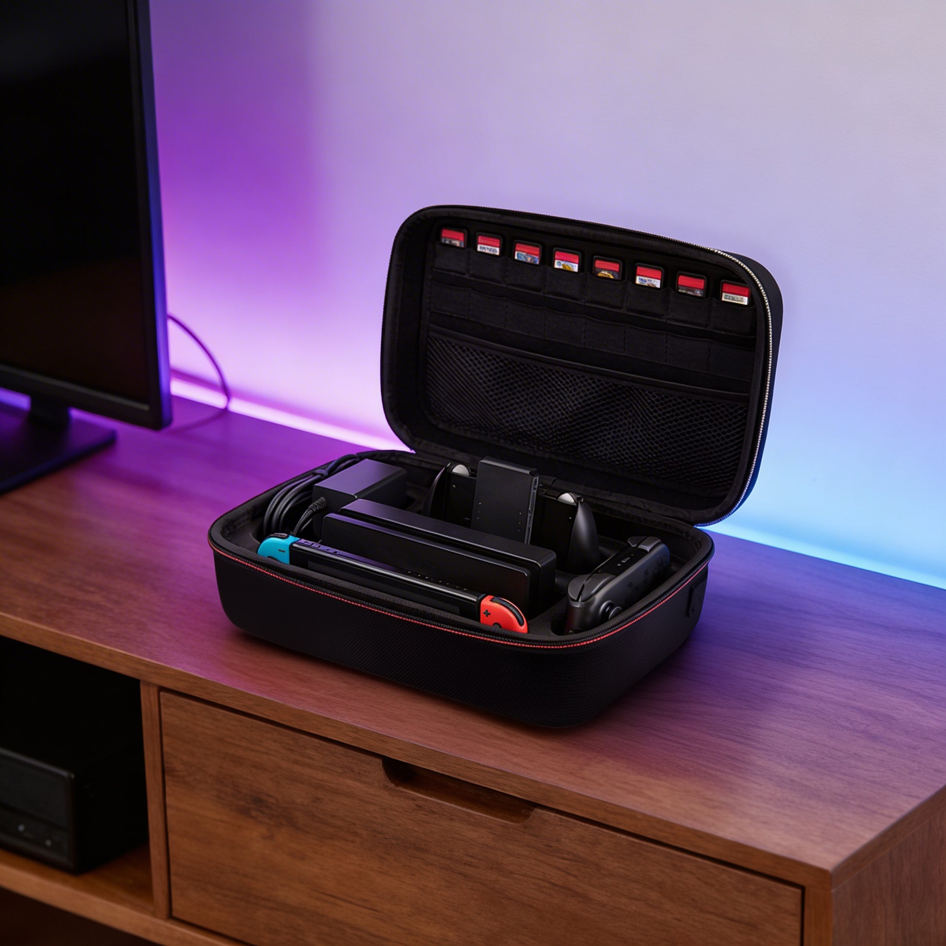 Beschermhoes Nintendo Switch OLED groot met ruimte voor console docking station controllers en games