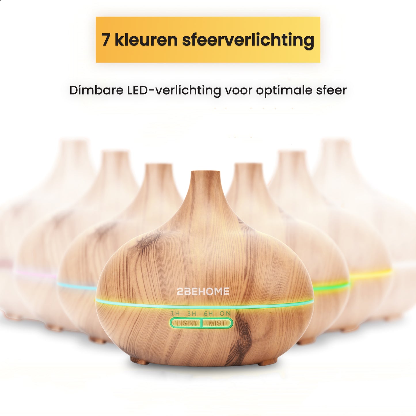 Aroma diffuser en luchtbevochtiger met zeven kleuren LED-sfeerlicht