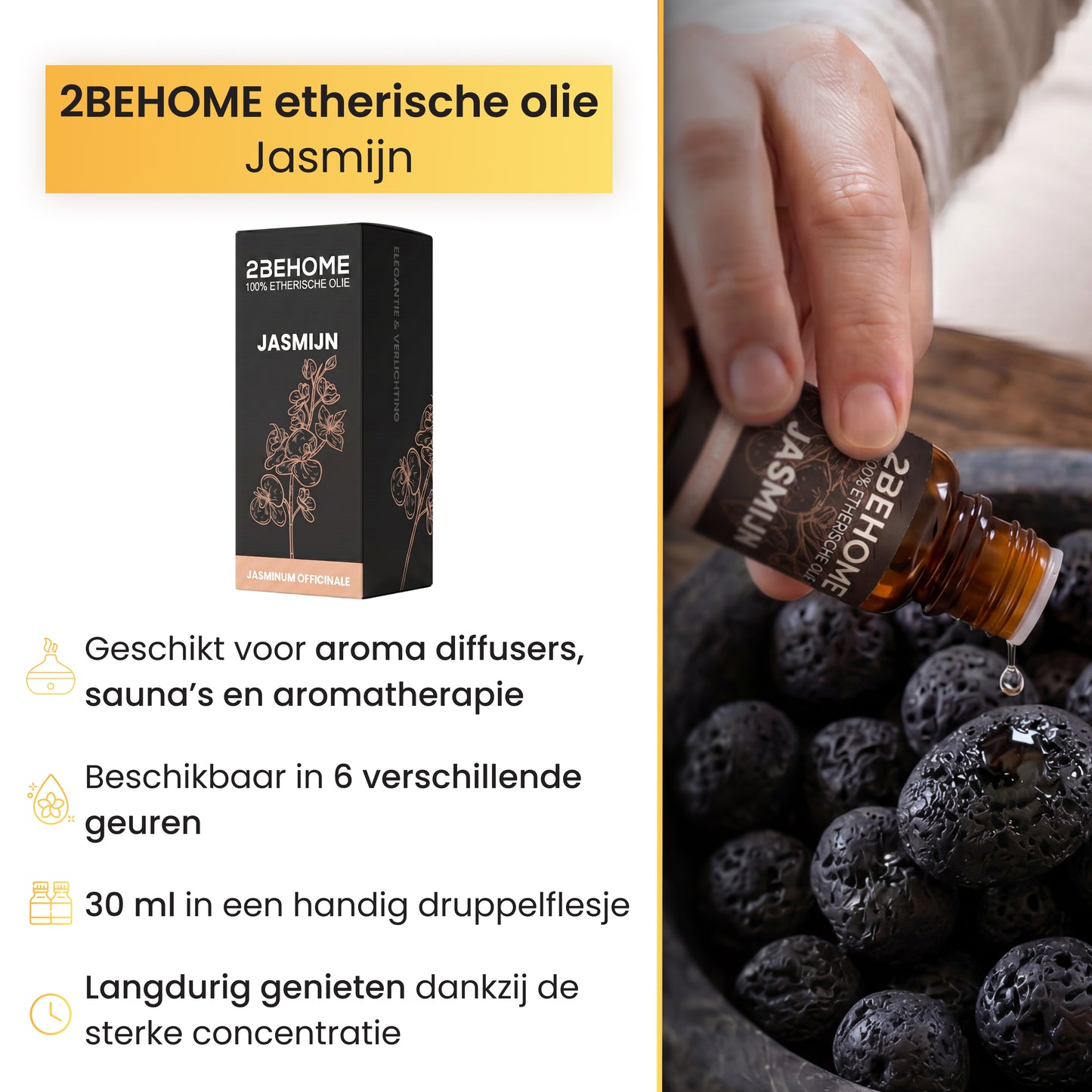2BEHOME Etherische Olie Jasmijn - 30 ML - 1 Stuk - Essentiële olie voor Aromatherapie