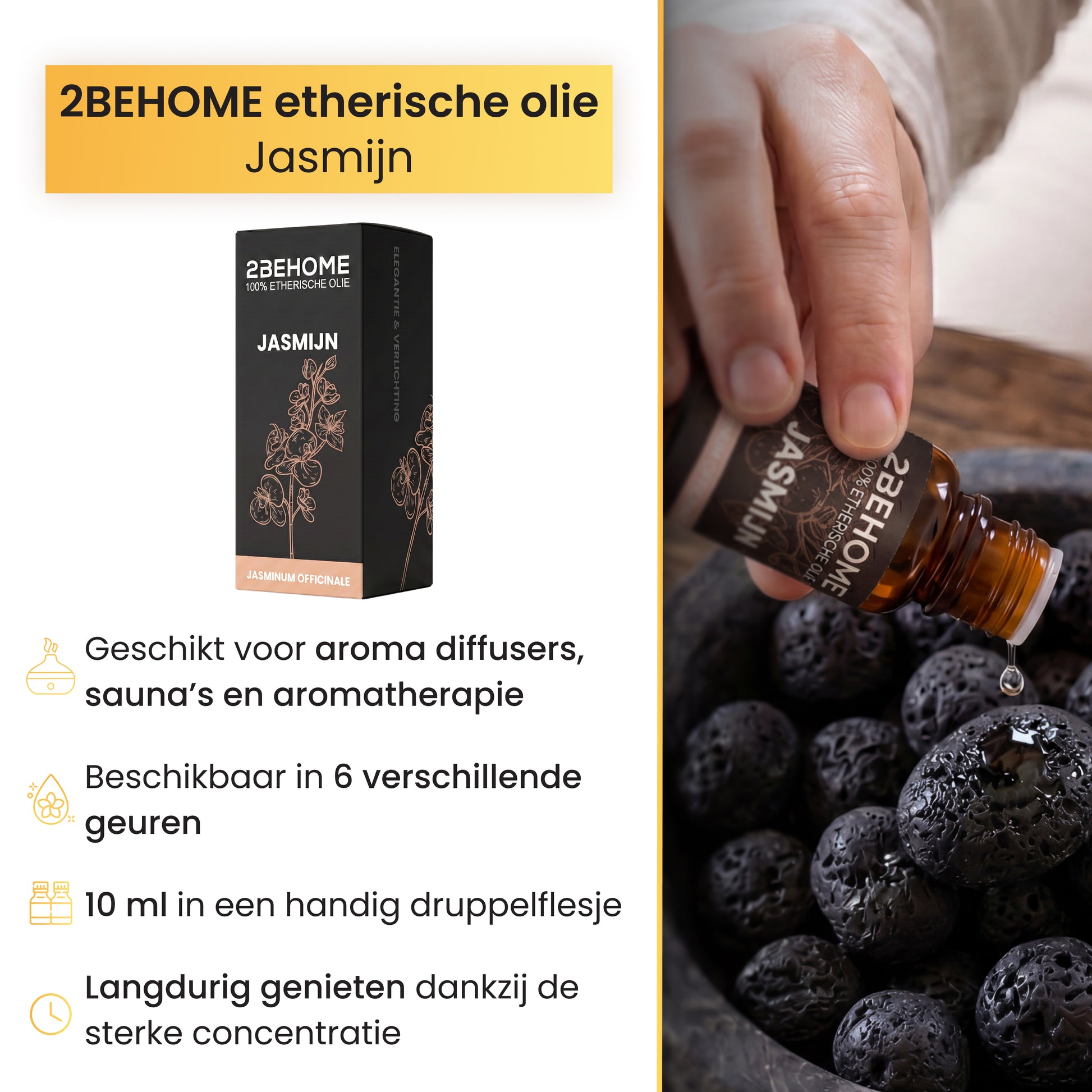 2BEHOME Etherische Olie Jasmijn - 10 ML - 1 Stuk - Essentiële olie voor Aromatherapie