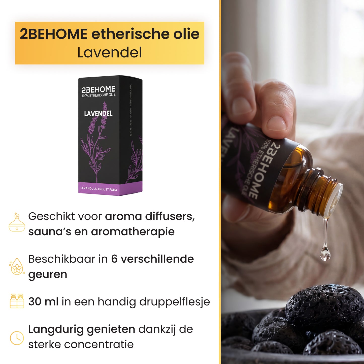 2BEHOME Etherische Olie Lavendel - 30 ML - 1 Stuk - Essentiële olie voor Aromatherapie