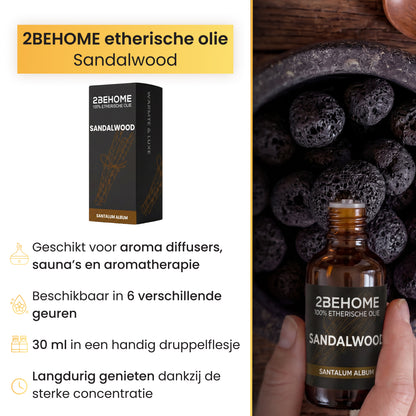 2BEHOME Etherische Olie Sandelwood - 30 ML - 1 Stuk - Essentiële olie voor Aromatherapie
