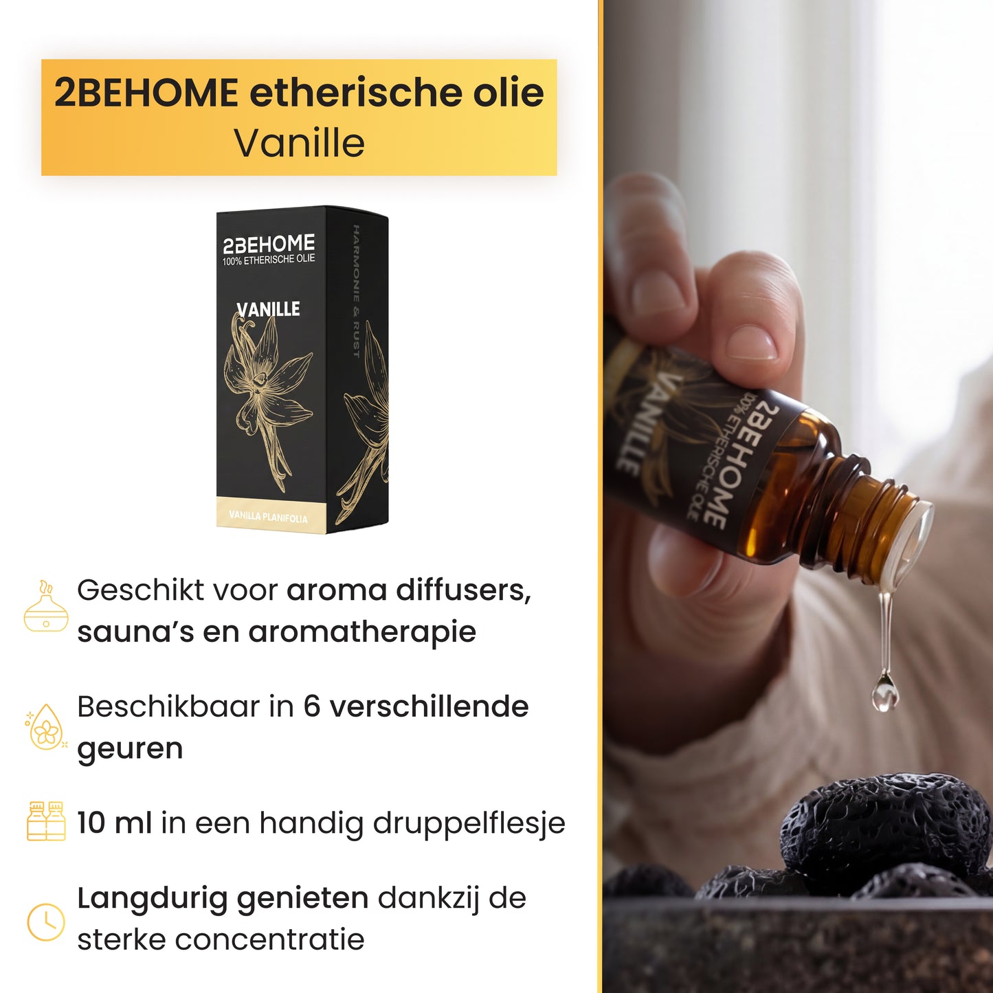 2BEHOME Etherische Olie Vanille - 10 ML - 1 Stuk - Essentiële olie voor Aromatherapie