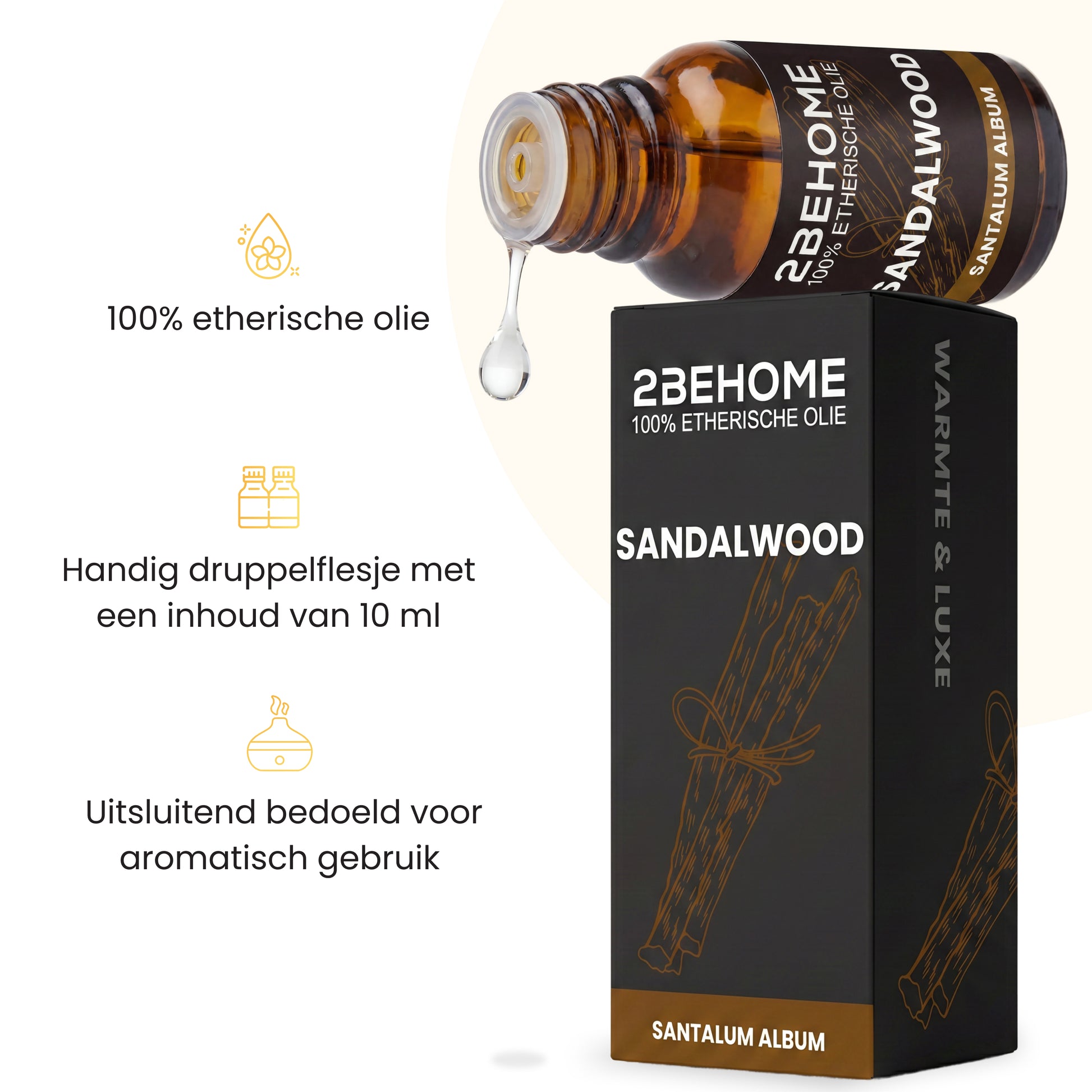 2BEHOME Etherische Olie Sandalwood - 10 ML - 1 Stuk - Essentiële olie voor Aromatherapie
