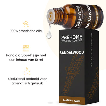 2BEHOME Etherische Olie Sandalwood - 10 ML - 1 Stuk - Essentiële olie voor Aromatherapie