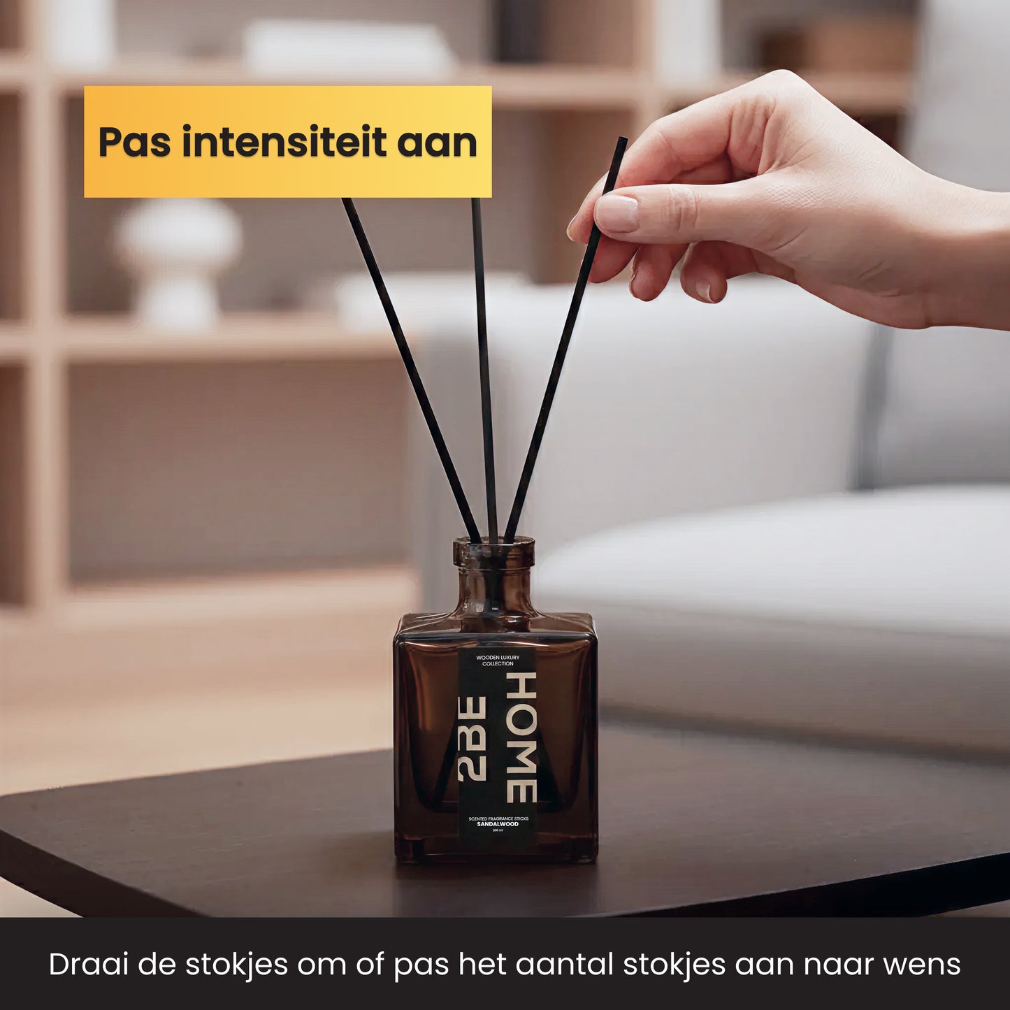 pas intensiteit aan van het geurstokje door meer of minder geurstokjes er in te doen