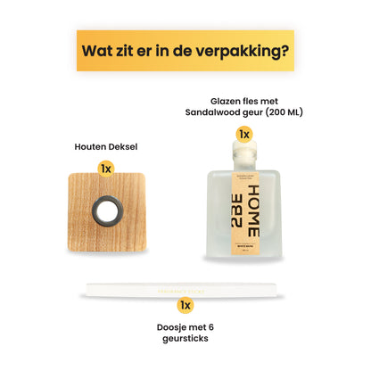 geurstokjes met een houten deksel en een apart doosje waar de geurstokjes in zitten