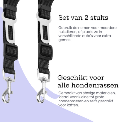 Zwarte hondengordels (2 stuks), geschikt voor alle hondenrassen en ook voor katten, ideaal voor gebruik in verschillende auto’s of voor meerdere huisdieren.
