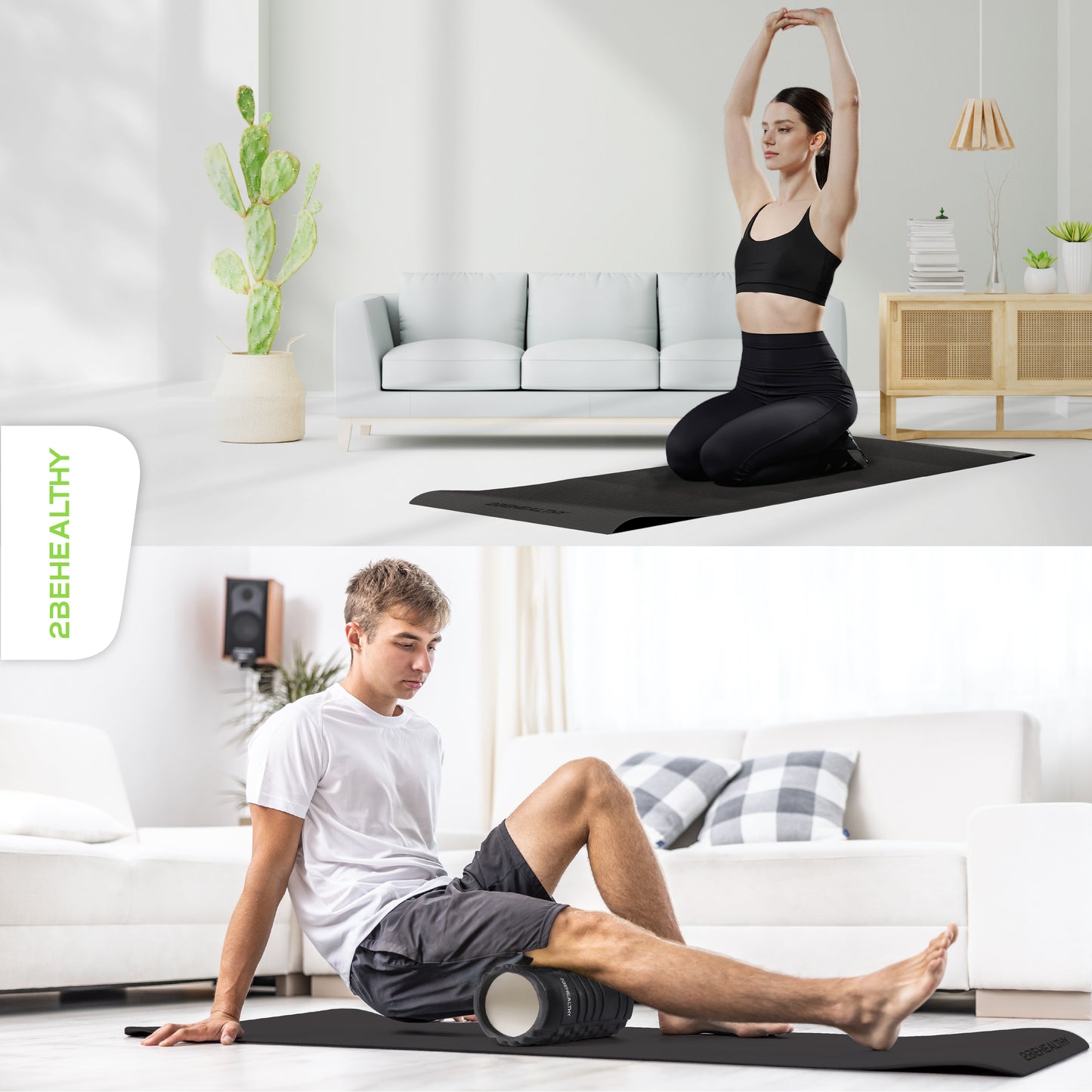 2BEHEALTHY® Yoga Mat extra dik & Foam Roller Combinatie set