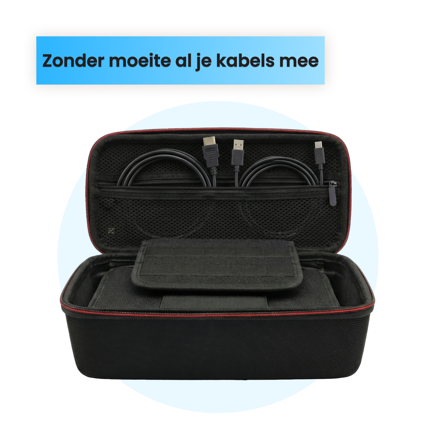 Nintendo Switch 2 opbergkoffer met vakken voor kabels en accessoires in één overzichtelijke case