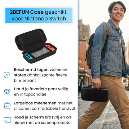 Nintendo Switch hoes details met zachte fleece binnenkant, stevig handvat en screenprotector, beschermhoes voor Nintendo Switch tegen vallen en krassen