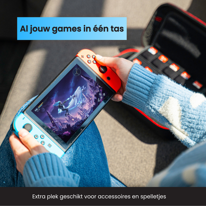 Switch beschermhoes met opbergruimte voor games en accessoires, stevige Nintendo Switch hoes met extra vakken voor spelletjes en kabels